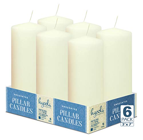 Hyoola Ivory Pillar Candles 3x7 Inch - Unscented Pillar Candles - 6-Pack - European Made