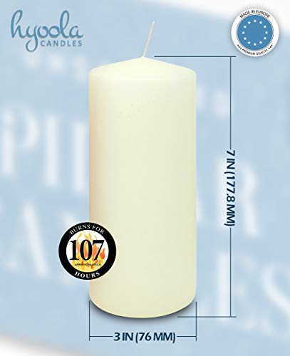 Hyoola Ivory Pillar Candles 3x7 Inch - Unscented Pillar Candles - 6-Pack - European Made