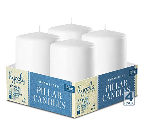 HYOOLA White Pillar Candles 2x3 Inch - Unscented Pillar Candles - Set of 4 - European Made