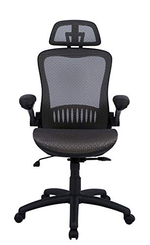 Amazon Basics Adjustable High-Back Mesh Chair with Flip-up Arms and Head Rest – Grey