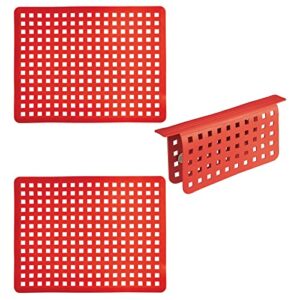 mDesign Decorative Kitchen Plastic Sink Protector Set - Protect Surfaces and Dishes - Quick Draining, Modern Slotted Design - Includes 1 Saddle, 2 Large Mats - Set of 3 - Red