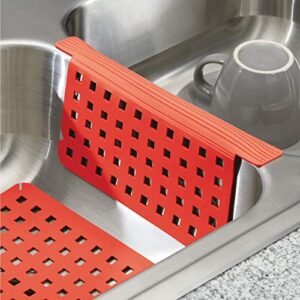 mDesign Decorative Kitchen Plastic Sink Protector Set - Protect Surfaces and Dishes - Quick Draining, Modern Slotted Design - Includes 1 Saddle, 2 Large Mats - Set of 3 - Red