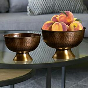 Serene Spaces Living Large Antique Style Hammered Copper Decorative Bowl, Rustic Home Accent Bowls for Flowers, Potpourri, Keys, For Coffee Table, Entryway Console, Measures 5" Tall & 8.25" Diameter