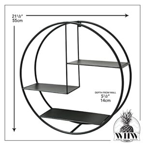 WHW Whole House Worlds Industrial Contemporary Round, Circle Shelf, Floating, Iron 3 Ledges, Wall Unit, Black, 21 1/2 Inches Diameter