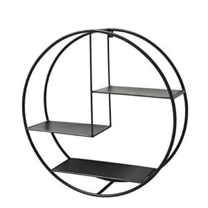 whw whole house worlds industrial contemporary round, circle shelf, floating, iron 3 ledges, wall unit, black, 21 1/2 inches diameter
