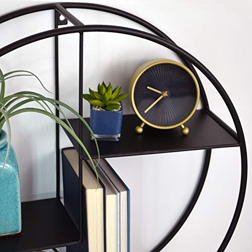 WHW Whole House Worlds Industrial Contemporary Round, Circle Shelf, Floating, Iron 3 Ledges, Wall Unit, Black, 21 1/2 Inches Diameter