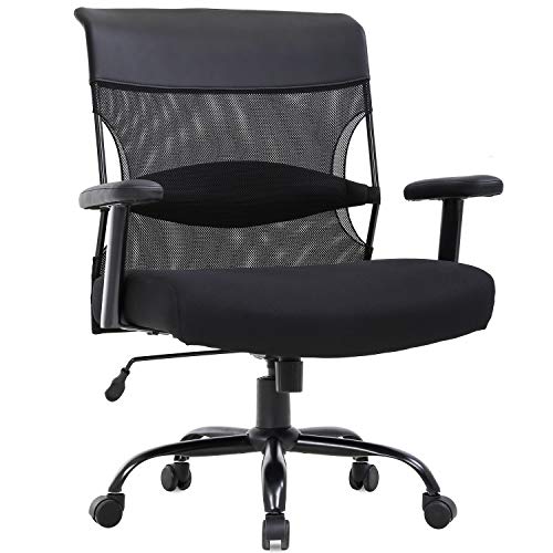 BestMassage Big and Tall Office Chair 400lbs Wide Seat Desk Chair Ergonomic Computer Chair Task Rolling Swivel Chair with Lumbar Support Adjustable Mesh Chair for Adults Women, Black