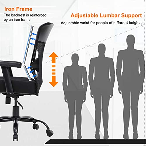 BestMassage Big and Tall Office Chair 400lbs Wide Seat Desk Chair Ergonomic Computer Chair Task Rolling Swivel Chair with Lumbar Support Adjustable Mesh Chair for Adults Women, Black