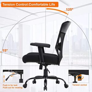 BestMassage Big and Tall Office Chair 400lbs Wide Seat Desk Chair Ergonomic Computer Chair Task Rolling Swivel Chair with Lumbar Support Adjustable Mesh Chair for Adults Women, Black