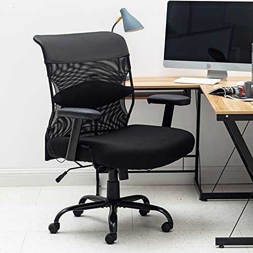 BestMassage Big and Tall Office Chair 400lbs Wide Seat Desk Chair Ergonomic Computer Chair Task Rolling Swivel Chair with Lumbar Support Adjustable Mesh Chair for Adults Women, Black