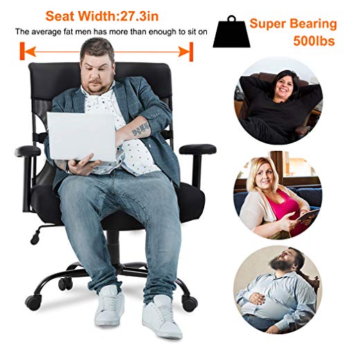 BestMassage Big and Tall Office Chair 400lbs Wide Seat Desk Chair Ergonomic Computer Chair Task Rolling Swivel Chair with Lumbar Support Adjustable Mesh Chair for Adults Women, Black