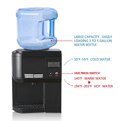 Amay Countertop Hot and Cold Water Cooler Dispenser, 3 to 5 Gallons, Child Safety Lock, with Energy Saving Switch