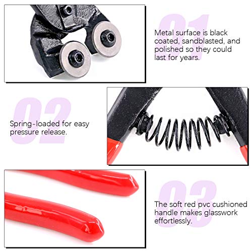 Swpeet 5Pcs Heavy Duty Glass Mosaic Cutter Kit, 8 Inch Wheeled Glass Nipper Pliers Tool with 2Pcs Replacement Blade and 2Pcs Allen Wrench
