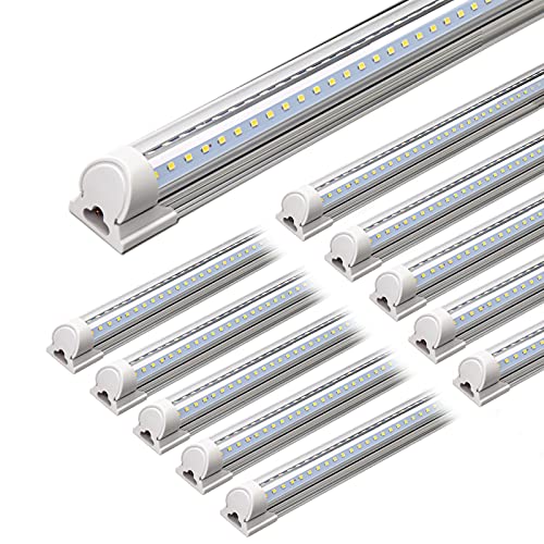 Barrina LED Shop Light, 4FT 40W 5000LM 5000K, Daylight White, V Shape, Clear Cover, Hight Output, Linkable Shop Lights, T8 LED Tube Lights, LED Garage Light 4 Foot with Plug, ETL Listed (Pack of 10)