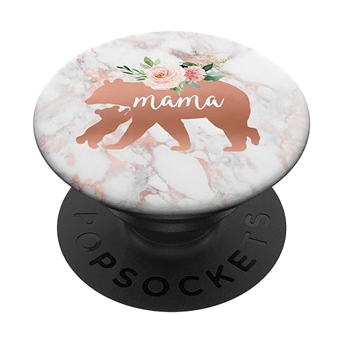 Mama Bear Baby Cub Blush Pink Marble Watercolor Floral PopSockets PopGrip: Swappable Grip for Phones & Tablets PopSockets Standard PopGrip