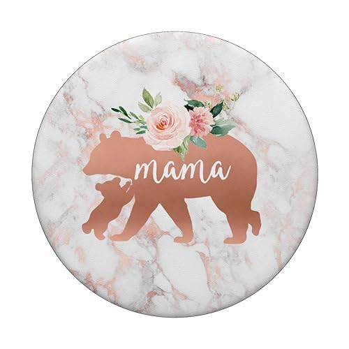 Mama Bear Baby Cub Blush Pink Marble Watercolor Floral PopSockets PopGrip: Swappable Grip for Phones & Tablets PopSockets Standard PopGrip
