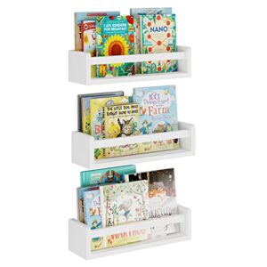 wallniture madrid floating shelves wall bookshelves, wood white bookshelf for kids books, picture frames, nursery wall decor set of 3