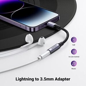 UGREEN Headphones Adapter for Apple, MFi Certified iPhone Lightning to 3.5mm Jack Converter for iPhone 12 Mini 12 Pro Max 11 Pro Max X XR XS, iPhone 7 7P 8 8P (Grey)