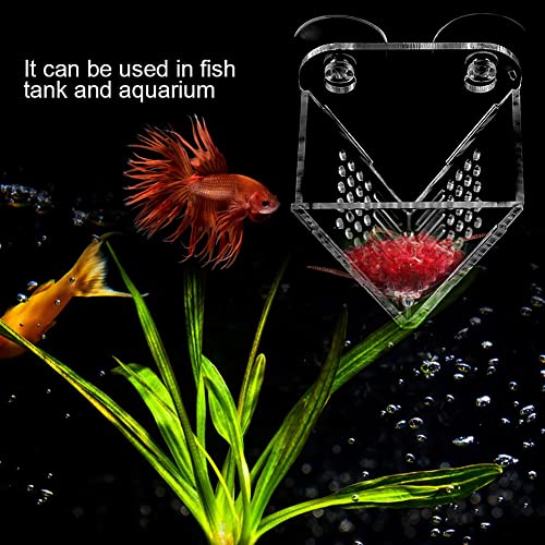 Pssopp Aquarium Cone Red Worm Feeder Fish Tank V-Shape Brine Shrimp Feeder Acrylic Fish Feeding Cup with Suction Cups and Tweezer