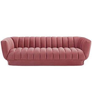 modway entertain vertical channel tufted performance velvet sofa couch in dusty rose