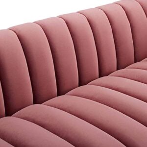 Modway Entertain Vertical Channel Tufted Performance Velvet Sofa Couch in Dusty Rose