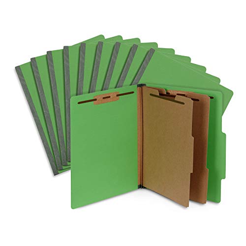 10 Green Classification Folders, 2 Divider, 2 Inch Tyvek expansions, Durable 2 Prongs Designed to Organize Standard Medical Files, Law Client Files, Office Reports, Letter Size, Green, 10 Pack