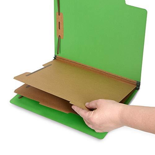 10 Green Classification Folders, 2 Divider, 2 Inch Tyvek expansions, Durable 2 Prongs Designed to Organize Standard Medical Files, Law Client Files, Office Reports, Letter Size, Green, 10 Pack