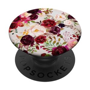 burgundy marsala flower design - floral pattern gift popsockets standard popgrip