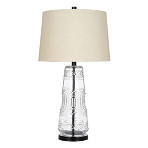 catalina 21543-000 transitional 3-way textured clear glass tall table lamp with linen shade, 29"