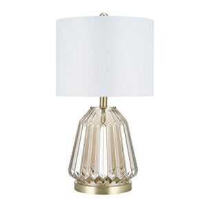 catalina 22144-001 transitional 3-way ribbed clear glass table lamp with linen shade, led bulb included, 23.5", champagne