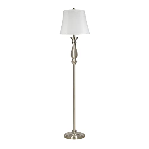 Catalina Lighting 21549-000 Traditional 2-Way Tall Decorative Metal Floor Lamp with Linen Shade, Brushed Steel