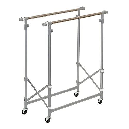 Household Essentials 3307-1 Folding Double Garment Rack with Wheels | Hang and Dry Clothes, Silver