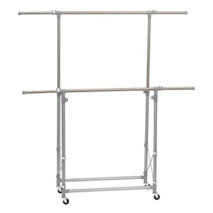 Household Essentials 3307-1 Folding Double Garment Rack with Wheels | Hang and Dry Clothes, Silver