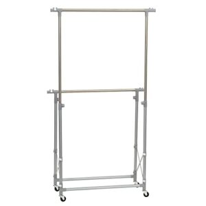 Household Essentials 3307-1 Folding Double Garment Rack with Wheels | Hang and Dry Clothes, Silver