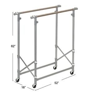 Household Essentials 3307-1 Folding Double Garment Rack with Wheels | Hang and Dry Clothes, Silver