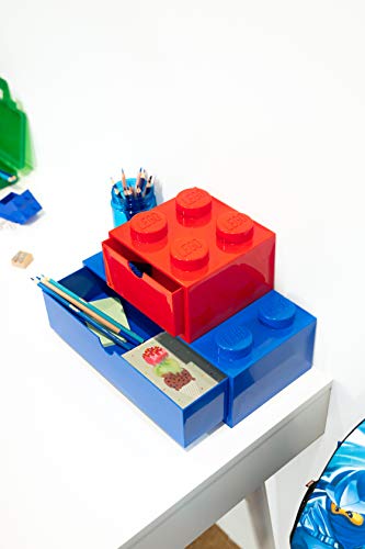 Room Copenhagen LEGO Storage Brick 4 Desk Drawer, 4-Stud Stackable Tabletop Storage Box, 6.2 x 6.2 x 4.4 In, Blue