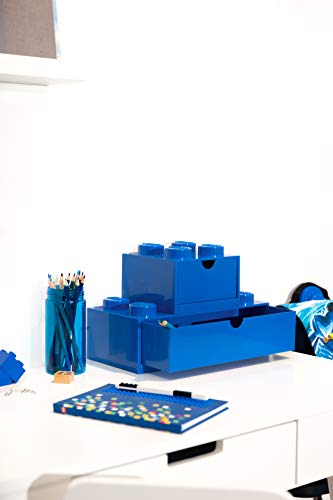 Room Copenhagen LEGO Storage Brick 4 Desk Drawer, 4-Stud Stackable Tabletop Storage Box, 6.2 x 6.2 x 4.4 In, Blue