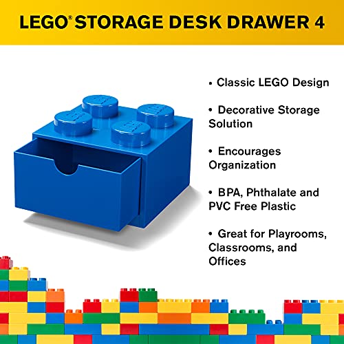 Room Copenhagen LEGO Storage Brick 4 Desk Drawer, 4-Stud Stackable Tabletop Storage Box, 6.2 x 6.2 x 4.4 In, Blue