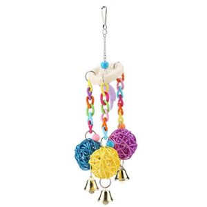 Pet Parrot Chewing Swing Toys Colorful Rattan Ball Hanging Decor with Bell for Bird Budgie Parakeet Cockatiels Conure Lovebird Finch Macaw African Grey Cockatoo