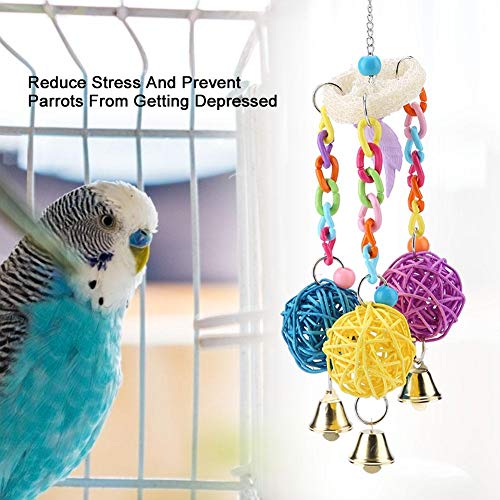 Pet Parrot Chewing Swing Toys Colorful Rattan Ball Hanging Decor with Bell for Bird Budgie Parakeet Cockatiels Conure Lovebird Finch Macaw African Grey Cockatoo