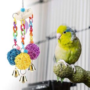 Pet Parrot Chewing Swing Toys Colorful Rattan Ball Hanging Decor with Bell for Bird Budgie Parakeet Cockatiels Conure Lovebird Finch Macaw African Grey Cockatoo