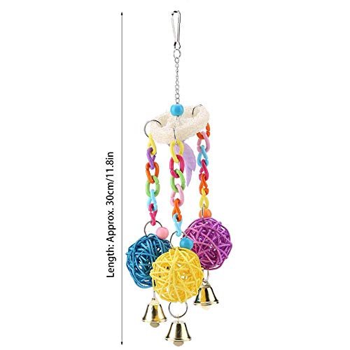 Pet Parrot Chewing Swing Toys Colorful Rattan Ball Hanging Decor with Bell for Bird Budgie Parakeet Cockatiels Conure Lovebird Finch Macaw African Grey Cockatoo