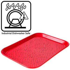 Fast Food Cafeteria Tray | 12 x 16 Rectangular Textured Plastic Food Serving TV Tray | School Lunch, Diner, & Commercial Kitchen Restaurant Equipment (Red)