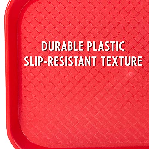Fast Food Cafeteria Tray | 12 x 16 Rectangular Textured Plastic Food Serving TV Tray | School Lunch, Diner, & Commercial Kitchen Restaurant Equipment (Red)