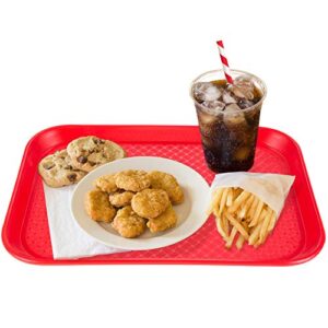 Fast Food Cafeteria Tray | 12 x 16 Rectangular Textured Plastic Food Serving TV Tray | School Lunch, Diner, & Commercial Kitchen Restaurant Equipment (Red)