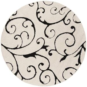 safavieh florida shag collection area rug - 5' round, ivory & black, scroll design, non-shedding & easy care, 1.2-inch thick ideal for high traffic areas in living room, bedroom (sg455-1290)
