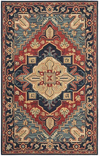 SAFAVIEH Heritage Collection Accent Rug - 4' x 6', Red & Navy, Handmade Traditional Oriental Wool, Ideal for High Traffic Areas in Entryway, Living Room, Bedroom (HG920Q)