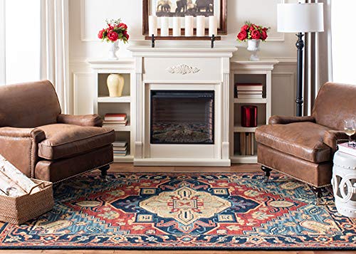 SAFAVIEH Heritage Collection Accent Rug - 4' x 6', Red & Navy, Handmade Traditional Oriental Wool, Ideal for High Traffic Areas in Entryway, Living Room, Bedroom (HG920Q)