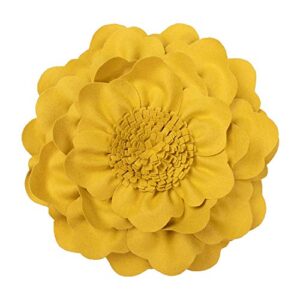 JWH 3D Flower Throw Pillow Cover Aesthetic Decorative Floral Accent Pillow Case Round Cushion Handmade Pillowcase for Couch Living Room Bedroom Bed with Insert 14 Inch Mustard Yellow