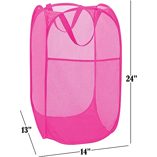 Deluxe Strong Mesh Pop up Laundry Hamper Basket with Side Pocket for Laundry Room, Bathroom, Kids Room, College Dorm or Travel Blush